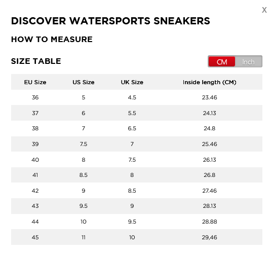 Jobe Footwear 19 0 Gráfico do tamanho
